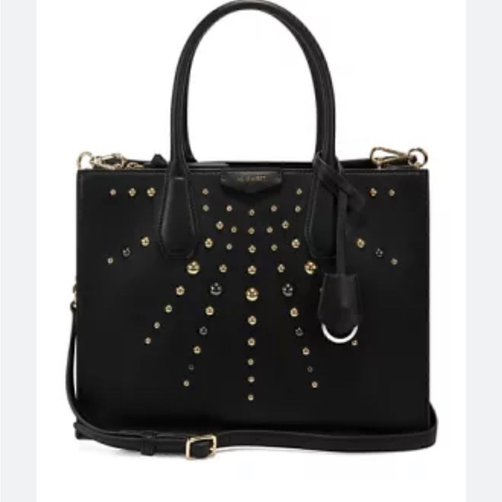Black gold silver nine west ivy maddol shopper tote bag purse pocketbook - Picture 1 of 12